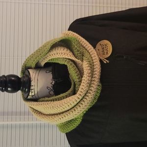 Cream and Sage Crochet Infinity Scarf